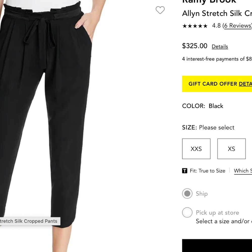 Ramy Brook Stretch Silk Allyn Paperbag Waist, Cropped Pants